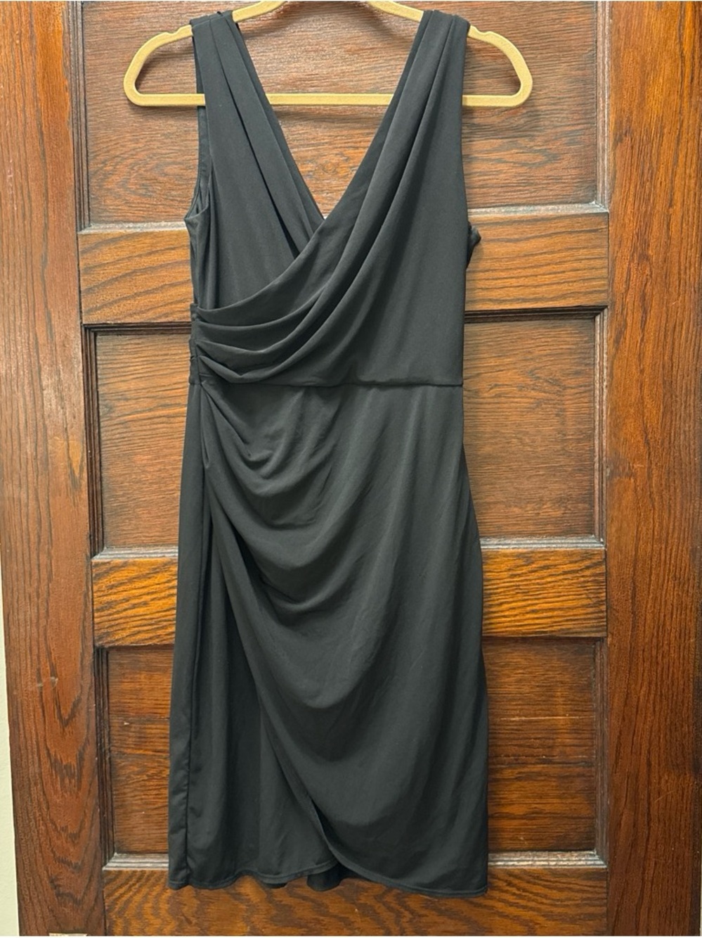 White House Black Market Black Draped V-Neck Midi Dress